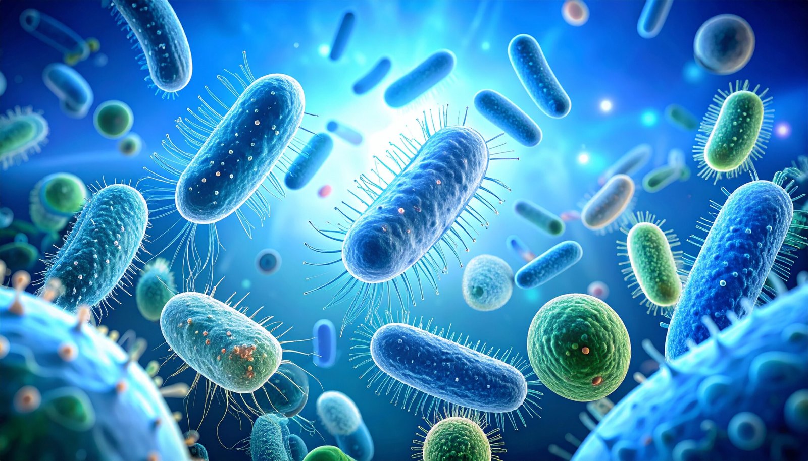 Diverse microbes under a microscope Diverse microbes under a microscope